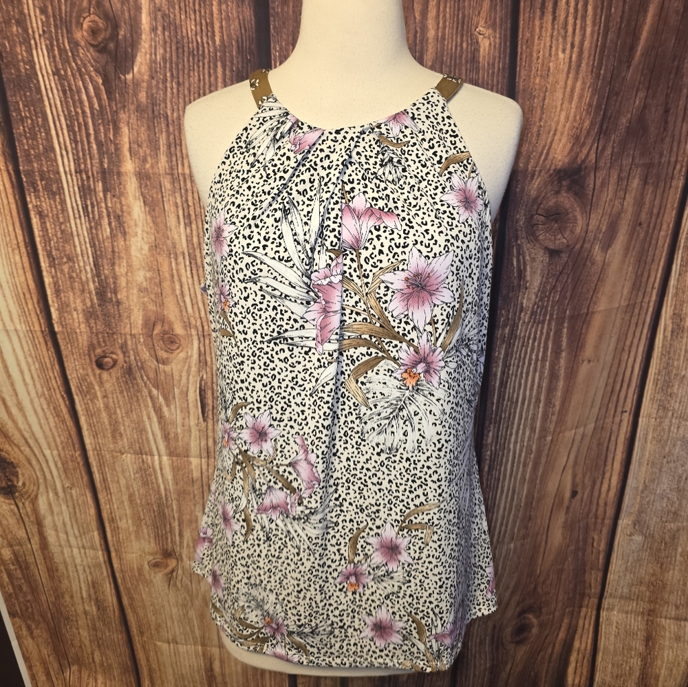 White House Black Market Tank Top Size XL Floral/Leopard